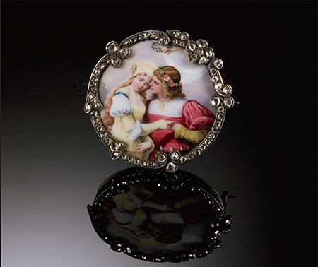 “The Lovers” Enameled Brooch, circa 1850 