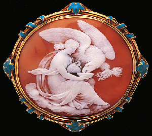 Shell Cameo Brooch with Enameled Frame Circa 1895
