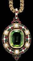Holbeinesque pendant with hair locket with enamel with peridot
