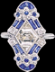 Platinum Art Deco Ring with  Hexagon Ring and Sapphire Trim